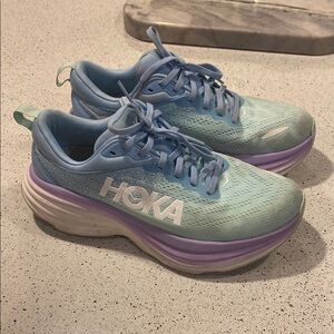 Hoka Blue and Purple Bondi 8 Shoes